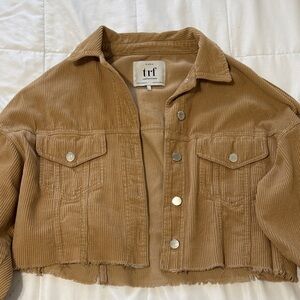 Zara Tan Corduroy Cropped Jean Jacket